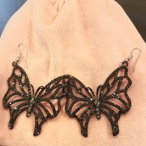 Black Crystal Butterfly Earrings